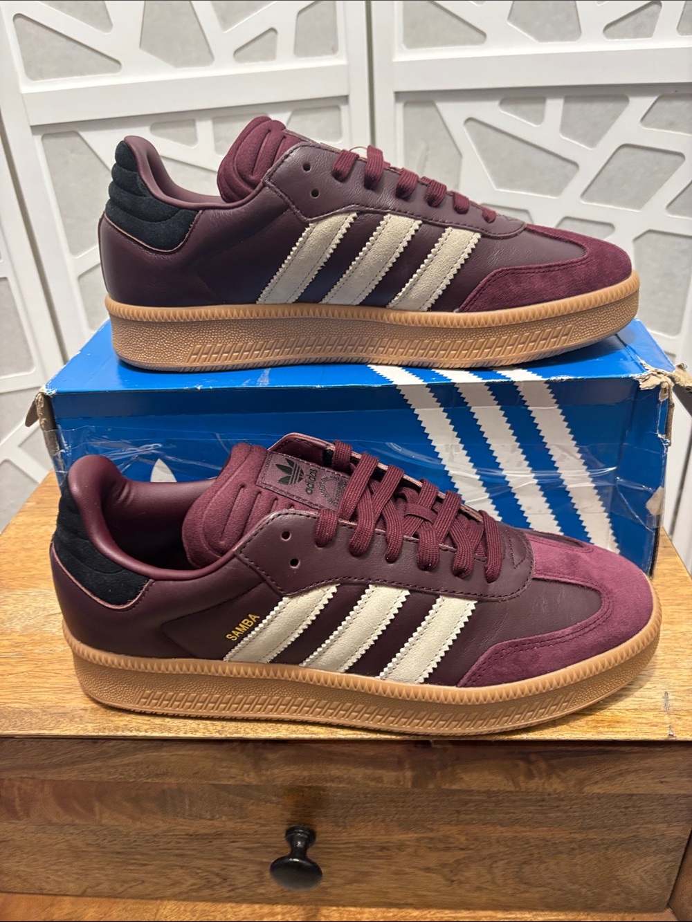 adidas Samba XLG burgundy and cream Samba with gum sole